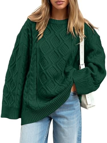 Trendy Queen Women's Oversized Cable Knit Crewneck Sweaters Cozy Winter Clothes