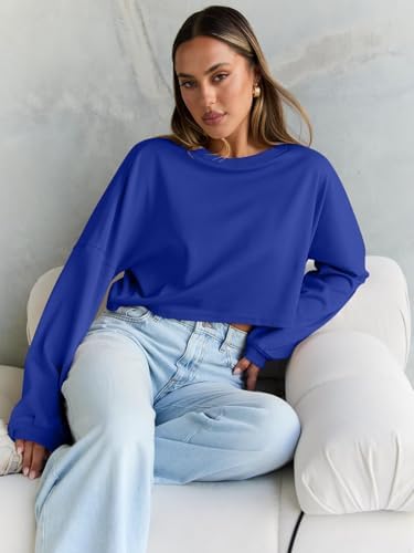 Trendy Queen Cropped Sweatshirts for Women Oversized Crewneck Sweaters Long Sleeve Tops Fall Winter Clothes 2025