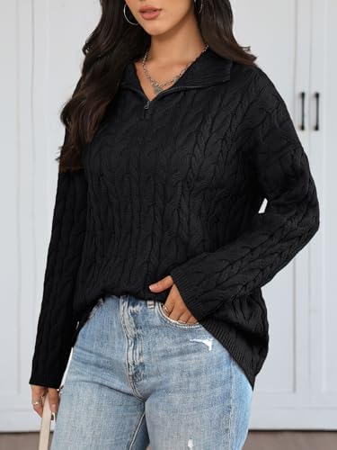 Trendy Queen Women's Oversized Cable Knit Quarter Zip Up Pullover Sweaters 2025