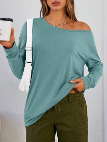 Trendy Queen Womens Off The Shoulder Tops Oversized Tshirts Long Sleeve 2025 Casual Basic Tees