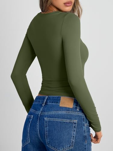 Trendy Queen Womens Long Sleeve Shirts Crop Tops Fall Fashion 2025 Going Out Basic Winter Clothes