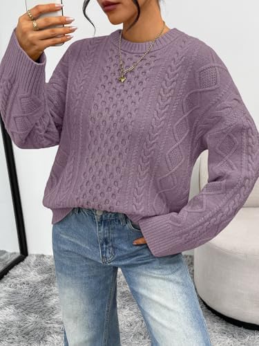 Trendy Queen Oversized Cable Knit Sweaters for Women Trendy 2025 Fall Fashion Outfits Pullover Crewneck Sweaters Tops
