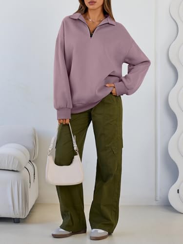 Trendy Queen Womens Oversized Sweatshirts Fall Sweaters Fashion Hoodies Half Zip Pullover Long Sleeve Shirts Clothes