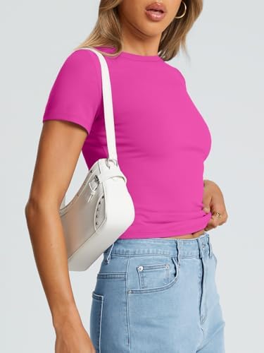 Trendy Queen Womens Basic T Shirts Summer Tops 2025 Crop Short Sleeve Slim Fit Tee Cute Gym Workout Clothes