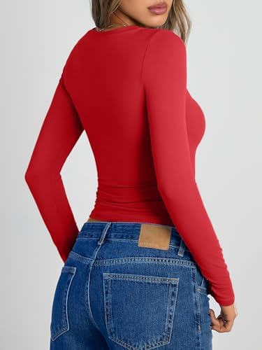 Trendy Queen Womens Long Sleeve Shirts Crop Tops Fall Fashion 2025 Going Out Basic Winter Clothes