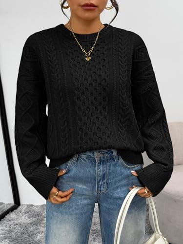 Trendy Queen Oversized Cable Knit Sweaters for Women Trendy 2025 Fall Fashion Outfits Pullover Crewneck Sweaters Tops