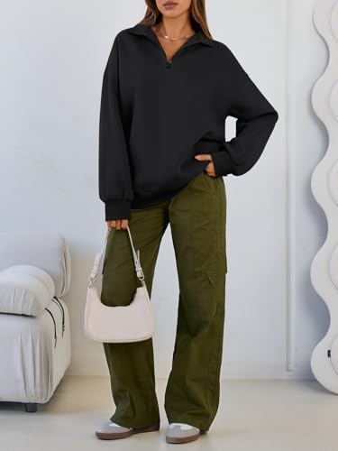 Trendy Queen Womens Oversized Sweatshirts Fall Sweaters Fashion Hoodies Half Zip Pullover Long Sleeve Shirts Clothes