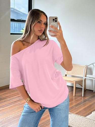 Trendy Queen Womens Off The Shoulder Tops Oversized T-Shirts Short Sleeve Tees Summer 2025 Casual Spring Fashion Clothes