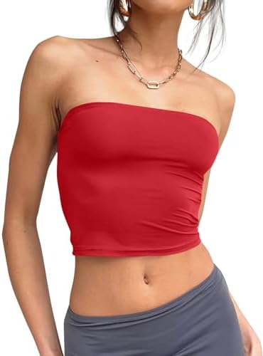 Trendy Queen Womens Tube Tops Strapless Crop Tops Basic Backless Sleeveless Bandeau Going Out Cute 2025 Summer Outfits