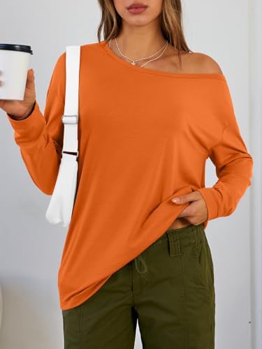 Trendy Queen Womens Off The Shoulder Tops Oversized Tshirts Long Sleeve 2025 Casual Basic Tees