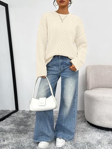 Trendy Queen Oversized Cable Knit Sweaters for Women Trendy 2025 Fall Fashion Outfits Pullover Crewneck Sweaters Tops