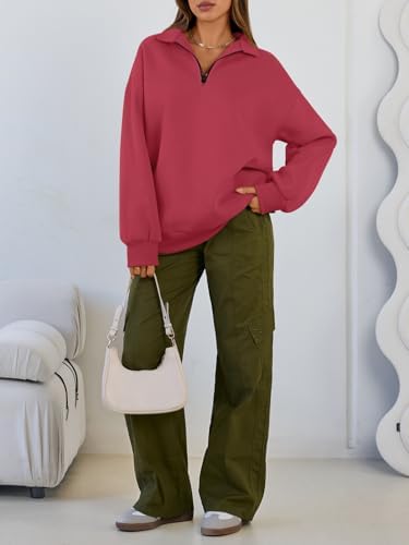 Trendy Queen Womens Oversized Sweatshirts Fall Sweaters Fashion Hoodies Half Zip Pullover Long Sleeve Shirts Clothes