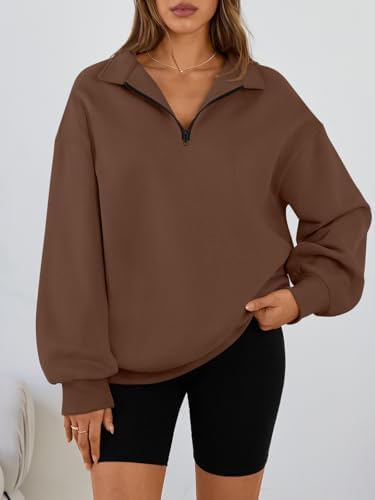 Trendy Queen Womens Oversized Sweatshirts Fall Sweaters Fashion Hoodies Half Zip Pullover Long Sleeve Shirts Clothes