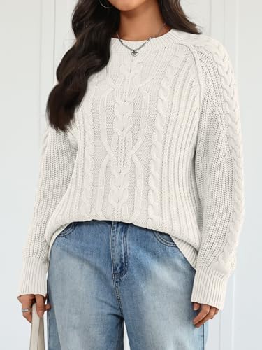 Trendy Queen Women's Oversized Cable Knit Crewneck Fall Pullover Sweaters