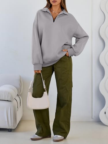 Trendy Queen Womens Oversized Sweatshirts Fall Sweaters Fashion Hoodies Half Zip Pullover Long Sleeve Shirts Clothes