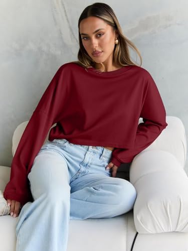 Trendy Queen Cropped Sweatshirts for Women Oversized Crewneck Sweaters Long Sleeve Tops Fall Winter Clothes 2025