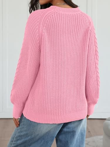 Trendy Queen Women's Oversized Cable Knit Crewneck Fall Pullover Sweaters