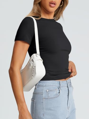 Trendy Queen Womens Basic T Shirts Summer Tops 2025 Crop Short Sleeve Slim Fit Tee Cute Gym Workout Clothes