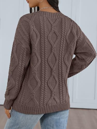 Trendy Queen Oversized Cable Knit Sweaters for Women 2025 Cozy Pullover Knit Fall Outfits V Neck Cute Winter Clothing