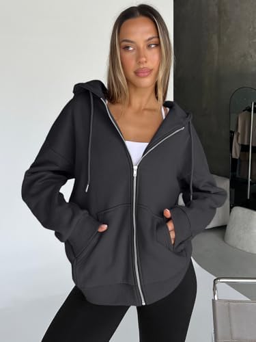 Trendy Queen Womens Zip Up Hoodies Oversized Sweatshirts Fall School Fashion Outfits Casual Jackets 2025 Winter Clothes