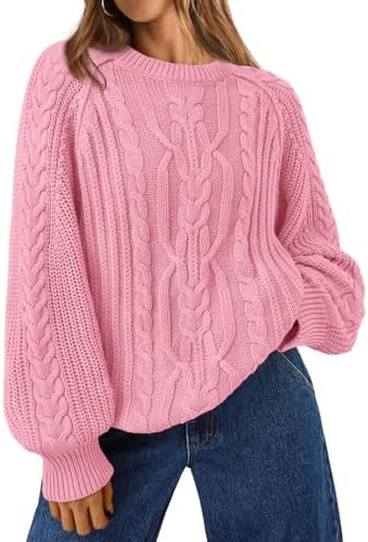 Trendy Queen Women's Oversized Cable Knit Crewneck Fall Pullover Sweaters