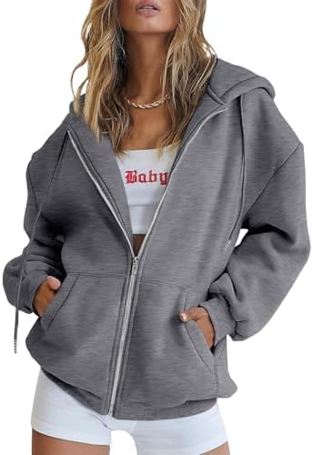 Trendy Queen Womens Zip Up Hoodies Oversized Sweatshirts Fall School Fashion Outfits Casual Jackets 2025 Winter Clothes