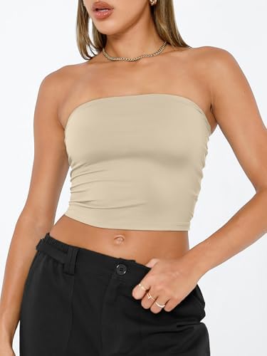 Trendy Queen Womens Tube Tops Strapless Crop Tops Basic Backless Sleeveless Bandeau Going Out Cute 2025 Summer Outfits