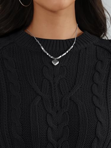 Trendy Queen Women's Oversized Cable Knit Crewneck Fall Pullover Sweaters