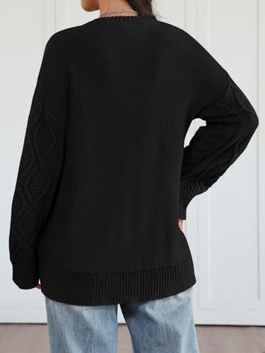 Trendy Queen Women's Oversized Cable Knit Crewneck Sweaters Cozy Winter Clothes