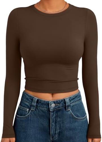 Trendy Queen Womens Long Sleeve Crop Tops Basic Slim Fitted Shirts Fashion 2025 Going Out Y2k Tops Teen Girl Clothes
