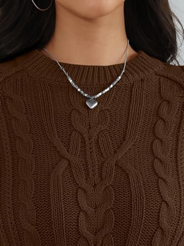 Trendy Queen Women's Oversized Cable Knit Crewneck Fall Pullover Sweaters