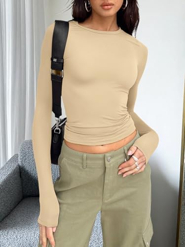 Trendy Queen Womens Long Sleeve T Shirts Fall Fashion 2025 Basic Crop Tops Going Out Outfits Y2k Clothes