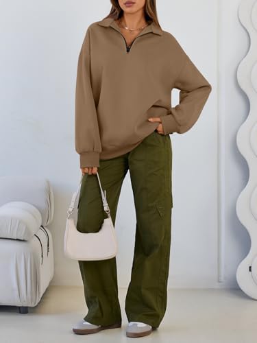 Trendy Queen Womens Oversized Sweatshirts Fall Sweaters Fashion Hoodies Half Zip Pullover Long Sleeve Shirts Clothes