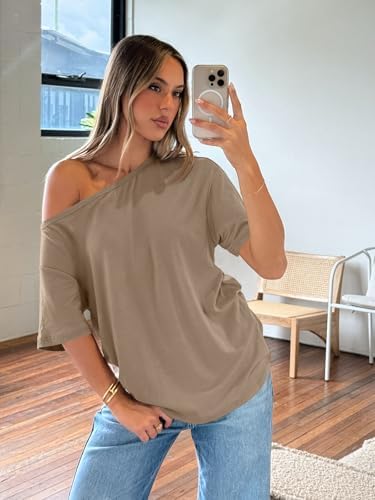 Trendy Queen Womens Off The Shoulder Tops Oversized T-Shirts Short Sleeve Tees Summer 2025 Casual Spring Fashion Clothes