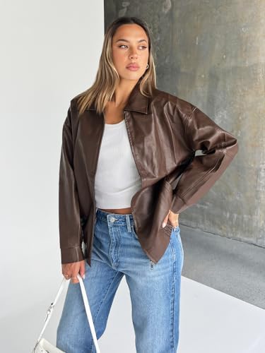 Trendy Queen Womens Leather Jackets Oversized Faux Motorcycle Plus Size Moto Biker Coat Fall Outfits Fashion Clothes 2025