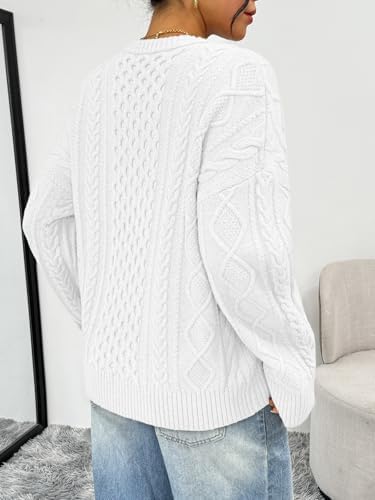 Trendy Queen Oversized Cable Knit Sweaters for Women Trendy 2025 Fall Fashion Outfits Pullover Crewneck Sweaters Tops