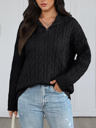 Trendy Queen Women's Oversized Cable Knit Quarter Zip Up Pullover Sweaters 2025