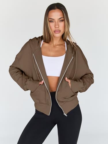Trendy Queen Hoodies for Women Full Zip Up Cropped Sweatshirts Jackets Casual Comfy Gym Tops Fall Outfits Winter Clothes 2025