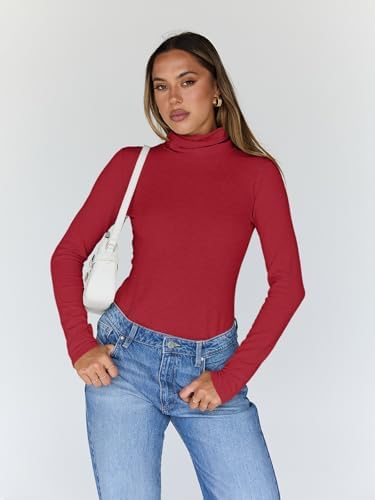 Trendy Queen Women's Turtleneck Long Sleeve Shirts Fall Fashion Basic Thermal Underwear Tops Winter Clothes 2025