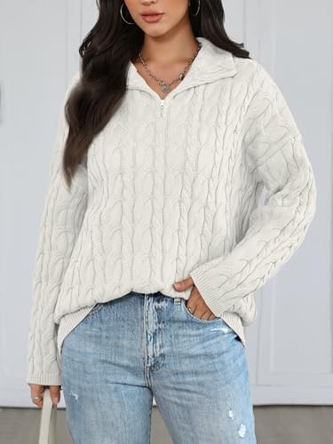 Trendy Queen Women's Oversized Cable Knit Quarter Zip Up Pullover Sweaters 2025