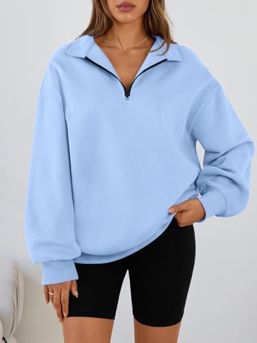 Trendy Queen Womens Oversized Sweatshirts Fall Sweaters Fashion Hoodies Half Zip Pullover Long Sleeve Shirts Clothes