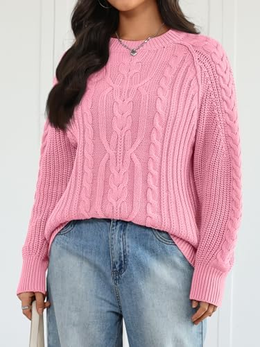 Trendy Queen Women's Oversized Cable Knit Crewneck Fall Pullover Sweaters