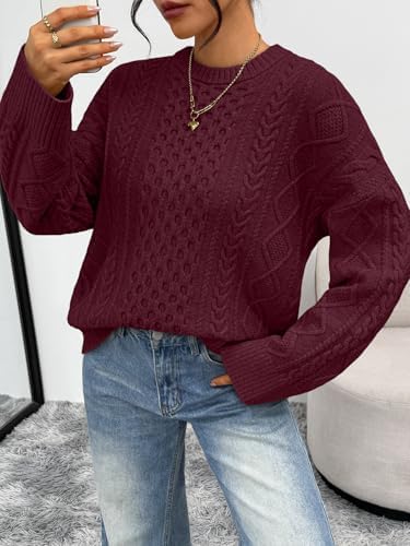 Trendy Queen Oversized Cable Knit Sweaters for Women Trendy 2025 Fall Fashion Outfits Pullover Crewneck Sweaters Tops