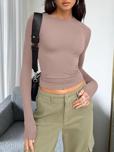 Trendy Queen Womens Long Sleeve T Shirts Fall Fashion 2025 Basic Crop Tops Going Out Outfits Y2k Clothes