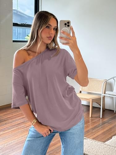 Trendy Queen Womens Off The Shoulder Tops Oversized T-Shirts Short Sleeve Tees Summer 2025 Casual Spring Fashion Clothes