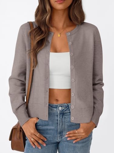 Trendy Queen Womens Cardigan Sweaters Lightweight Crew Neck Outfits Fall Fashion 2025 Clothing