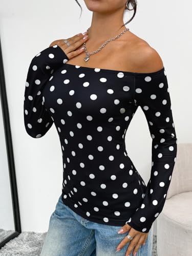 Trendy Queen Womens Long Sleeve Off The Shoulder Tops Going Out Cute Basic Y2K Fall Fashion 2025 Outfits Clothes