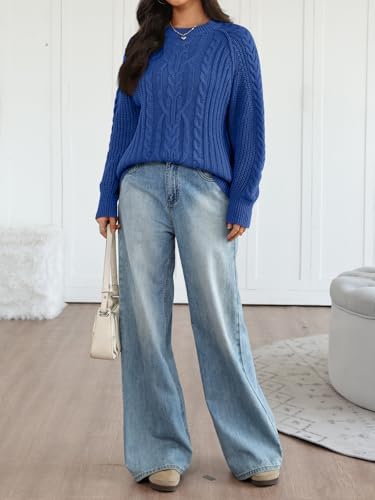 Trendy Queen Women's Oversized Cable Knit Crewneck Fall Pullover Sweaters
