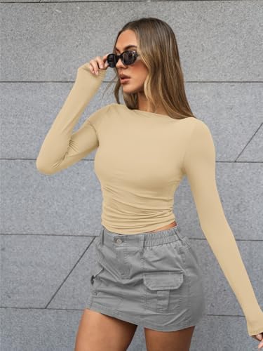 Trendy Queen Women's Boat Neck Tops Long Sleeve Shirts Casual Fitted Tee Shirts Solid Color Fall Basic Clothes 2025