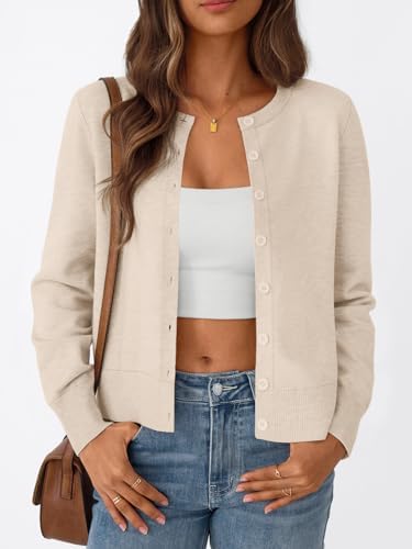 Trendy Queen Womens Cardigan Sweaters Lightweight Crew Neck Outfits Fall Fashion 2025 Clothing